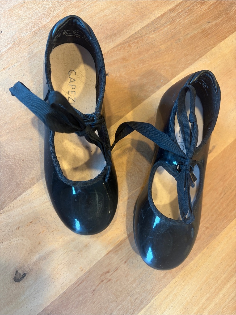 Capezio Black Patent Mary Jane Tie-Front Tap Shoes